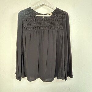 Anthropologie Meadow Rue Womens Black Vivie Pintuck Dot Blouse Large Long Sleeve